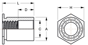 Self-Clinching Standoff, Through Threaded, 300 Series Stainless Steel Passivated, 4-40 x 0.187, 100 Pack