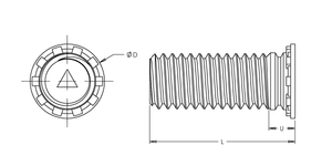 Self-Clinching Stud, Flush Head, Steel, Zinc, M6x1.0 x 35, 50 Pack