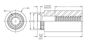 Broaching Standoff, Flare Mounted, Brass CDA-360, Electro Tin, Metric, M3x0.5 x 12, 100 Pack
