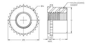 Self-Clinching Nut, Top Collar Lock Self-Clinching Nut, 300 Series Stainless Steel, Passivated, Metric, M4x0.7, 100 Pack