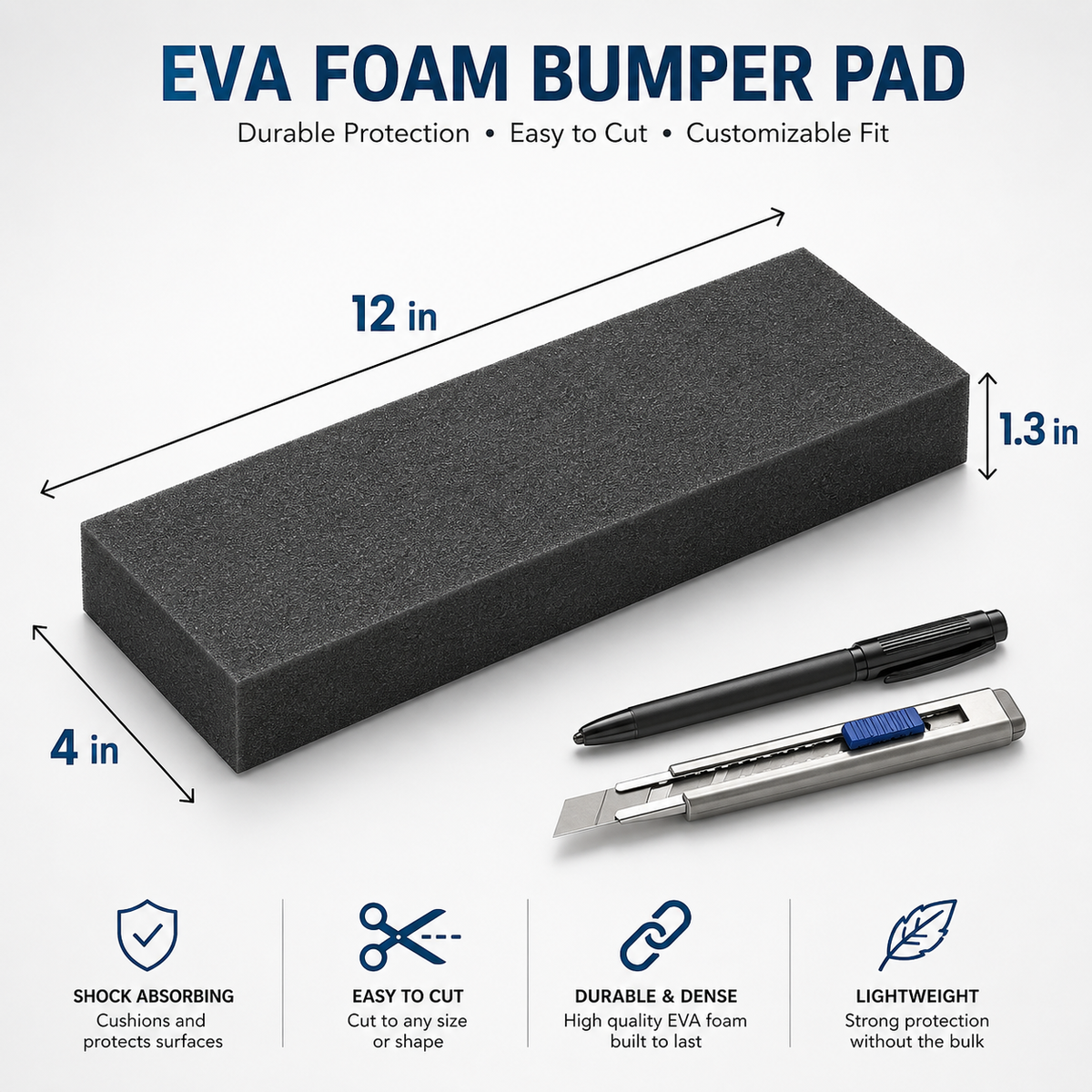 Foam Guardian EVA Foam Bumper Pads x 4 with Adhesive Backing – 1.3 x 4 x 12 in
