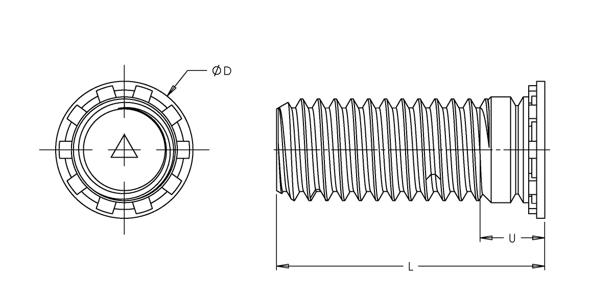 Self-Clinching Stud, For SS, A286 Stainless Steel, Passivated, 4-40 x 0.375, 100 Pack