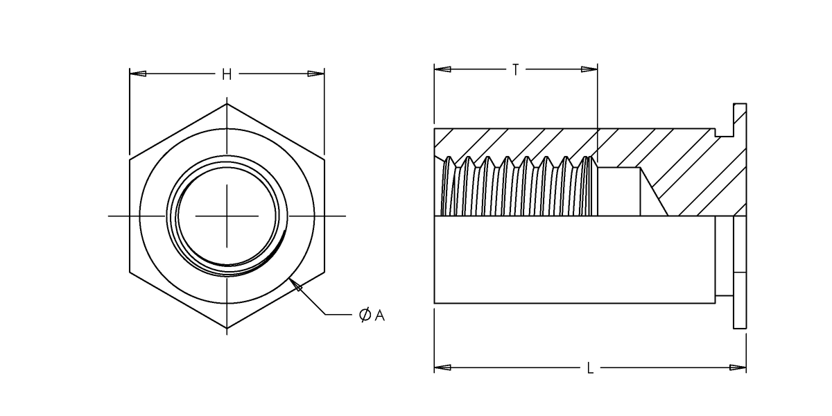 Self-Clinching Standoff, Blind Thread, 7075-T6 Aluminum, 4-40 x 0.687, Hole Dia.: 0.213, 100 Pack