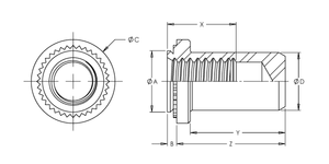 Self-Clinching Nuts, Blind, 300 Series Stainless Steel, Passivated, Metric, M3x0.5 x 2, 100 Pack