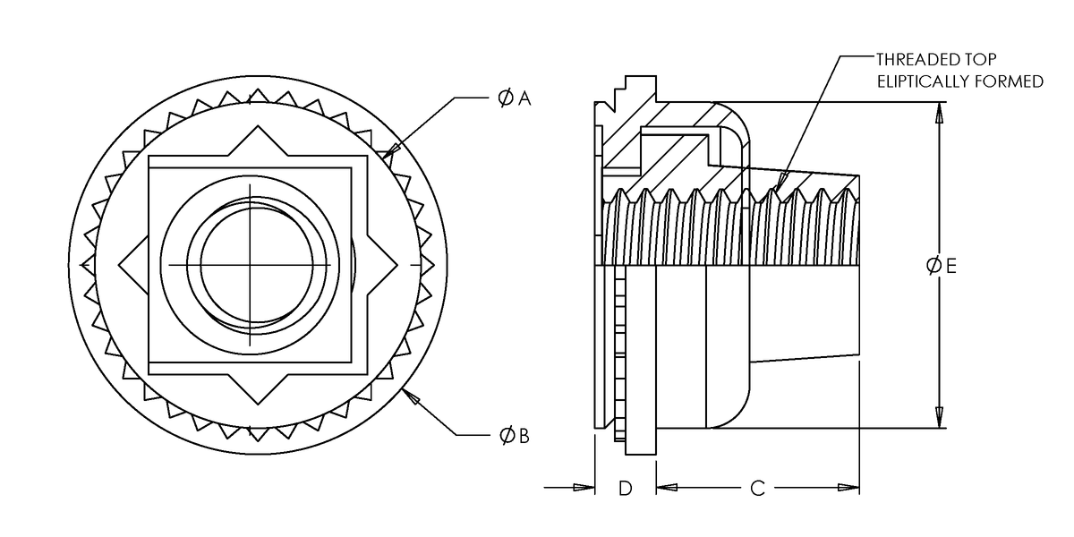 Self-Clinching Nut, Floating-Locking, 300 Series Stainless Steel, Passivated, 4-40 x 2, 100 Pack