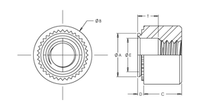 Self-Clinching Nut Component, Steel, Zinc, Metric, M5x0.8 x 1, 100 Pack