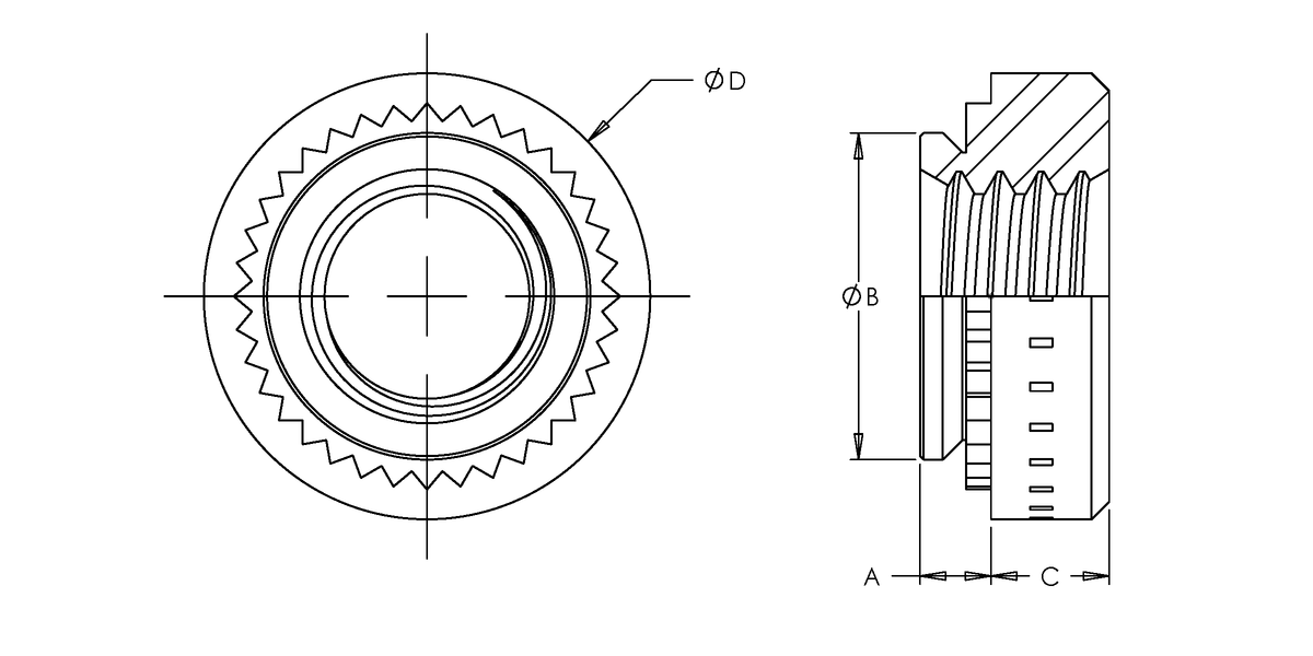 Self-Clinching Nut, For SS, 17-4 Stainless Steel, Passivated, Metric, M4x0.7 x 2, 100 Pack