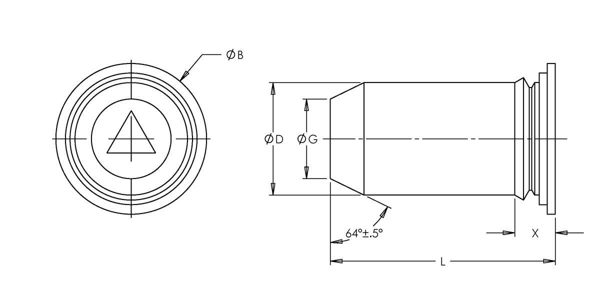 Self-Clinching Tapered Guide Pin, 300 Series Stainless Steel, 0.187 x 0.750, 100 Pack