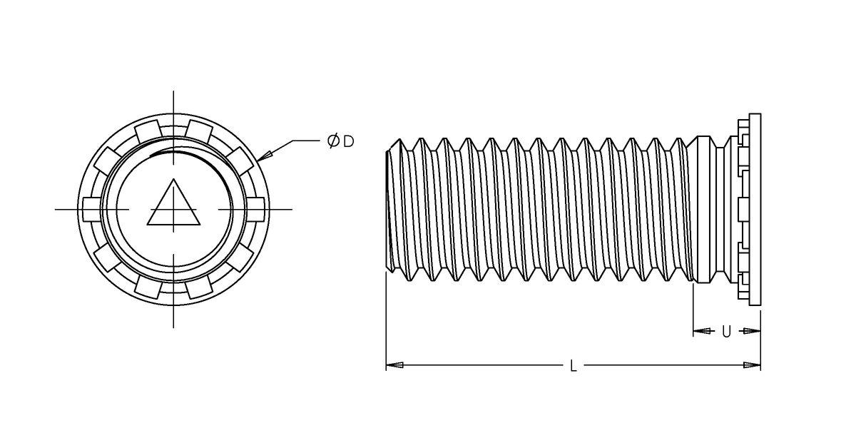 Self-Clinching Stud, Flush Head, 300 Series Stainless Steel, Passivated, M6x1.0 x 35, 50 Pack