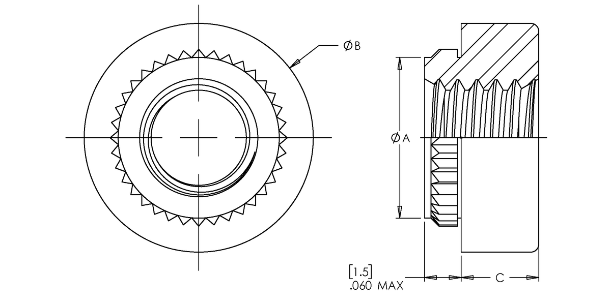 Broaching Nut, 300 Series Stainless Steel, Passivated, Metric, M5x0.8, 100 Pack