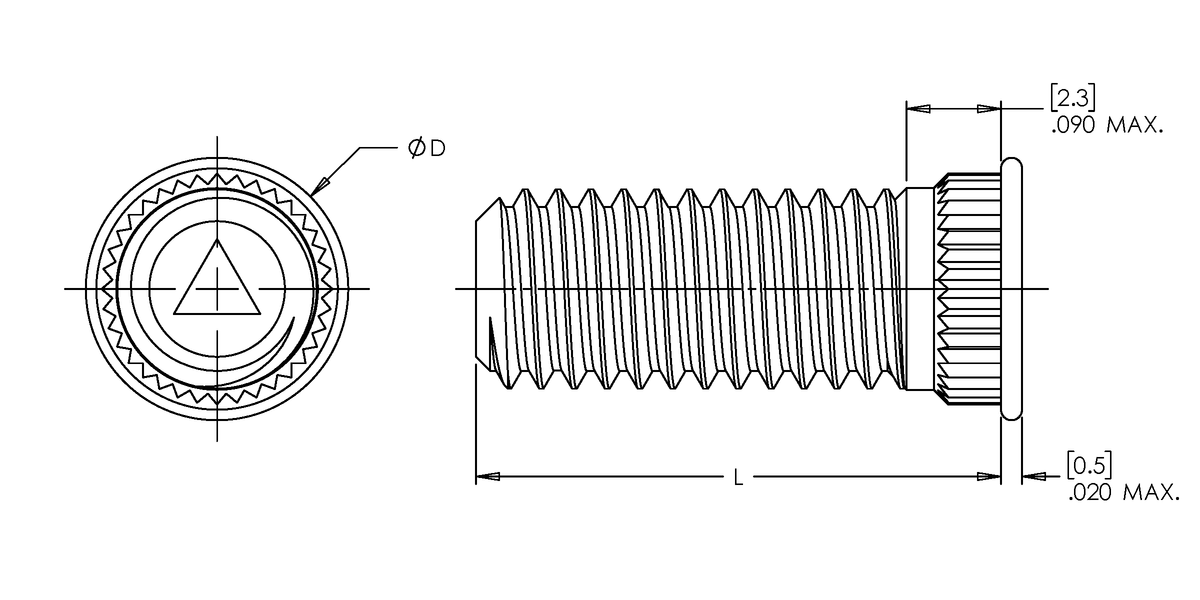Broaching Stud, Phosphor Bronze CDA-510, Electro Tin, 6-32 x 0.312, 100 Pack