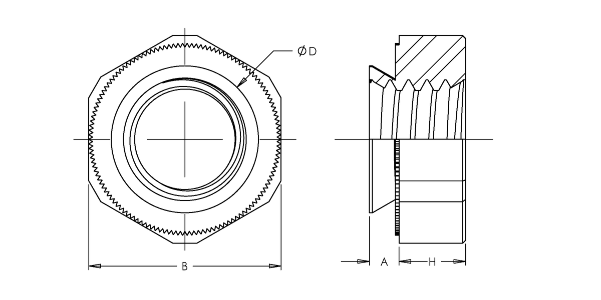 Self-Clinching Nut, KAL-Self-Clinching Nut, Steel, Zinc Clear, Metric, M6x1.0 x 2, 50 Pack