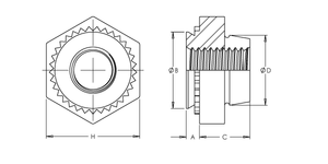 Self-Clinching Nut, Locking Thread, 300 Series Stainless Steel, Black Dry Film Lubricant, 6-32 x 2, 100 Pack