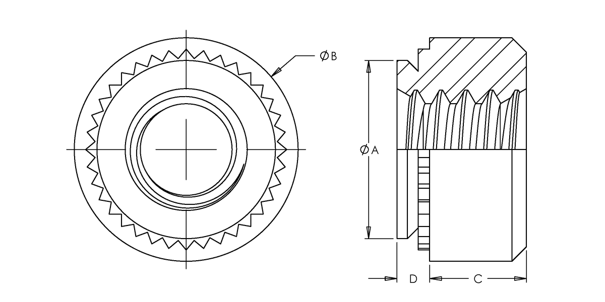 Self-Clinching Nut 300 Series Stainless Steel Passivated Metric M6x1.0, Sheet Thick.: 2.3, 50 Pack