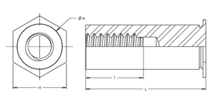 Self-Clinching Standoff, Thin Sheet, Steel, Zinc, M2.5x0.45 x 12, Blind Thread, Hole Dia.: 5.41, 100 Pack