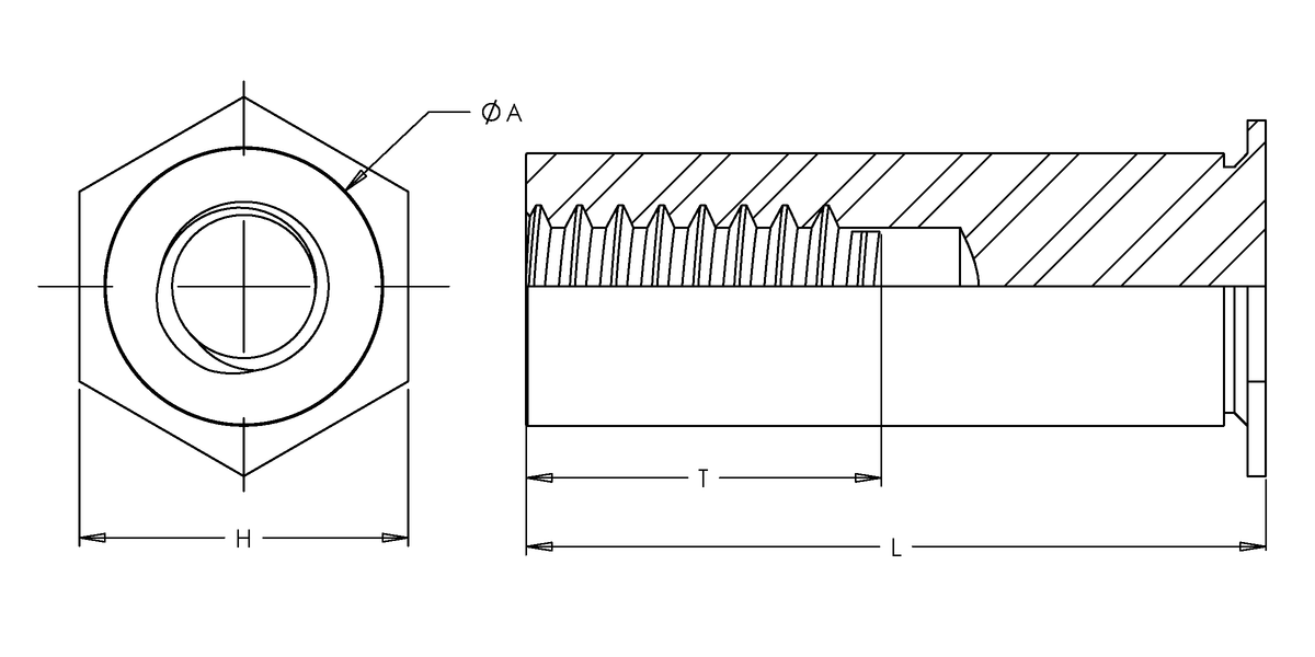 Self-Clinching Standoff, Thin Sheet, 7075-T6 Aluminum, M2.5x0.45 x 14, Blind Thread, Hole Dia.: 4.22, 100 Pack