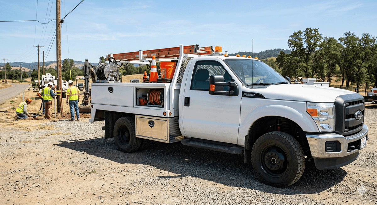 Southco N5 series latch on a white utility truck storage box
