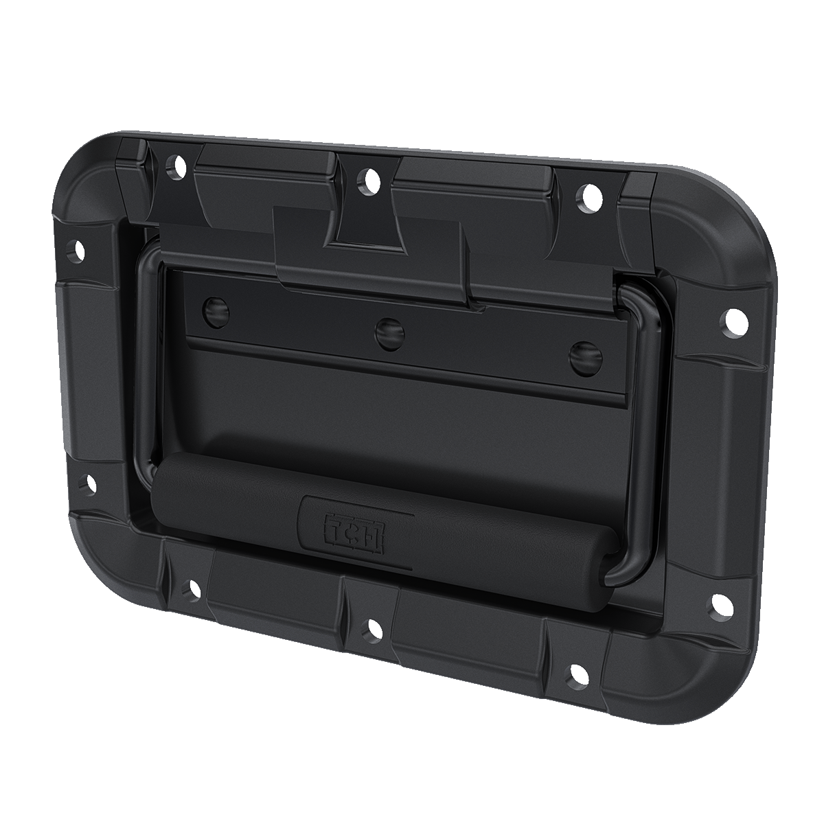 Black recessed handle with bail grip, right isometric angle