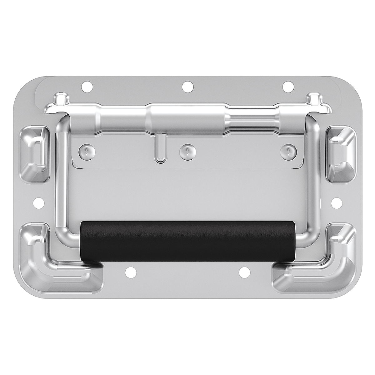 Front view of a surface mount protected handle with zinc plated finish