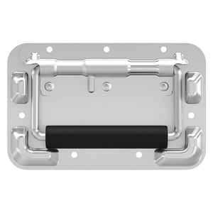 Front view of a surface mount protected handle with zinc plated finish