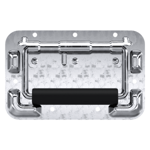 Front view of a surface mount protected handle with zinc plated finish