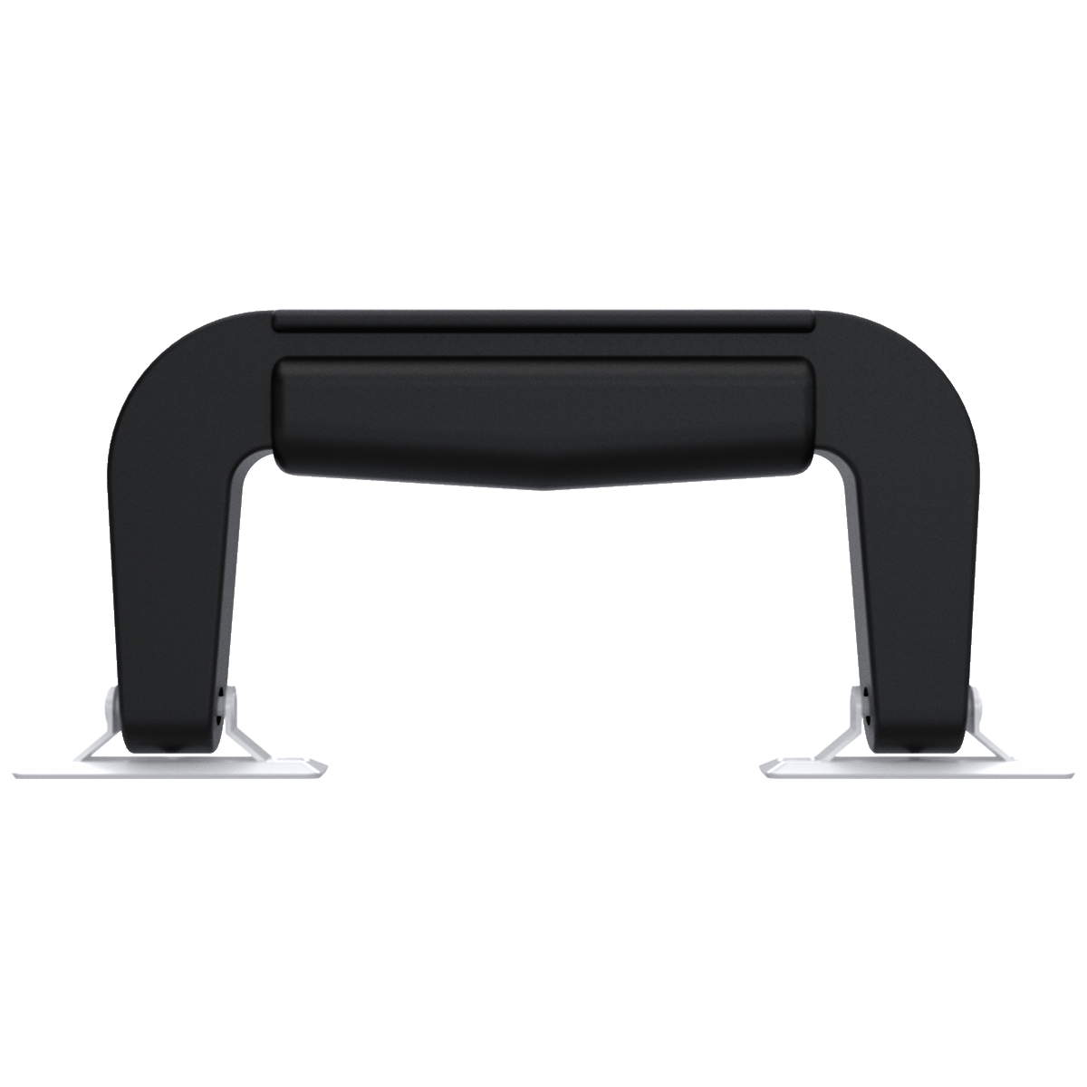 Black plastic attache briefcase handle with contoured grip and nickel-plated steel mounting tabs, front view, TCH 500-323801