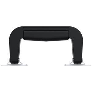 Black plastic attache briefcase handle with contoured grip and nickel-plated steel mounting tabs, front view, TCH 500-323801