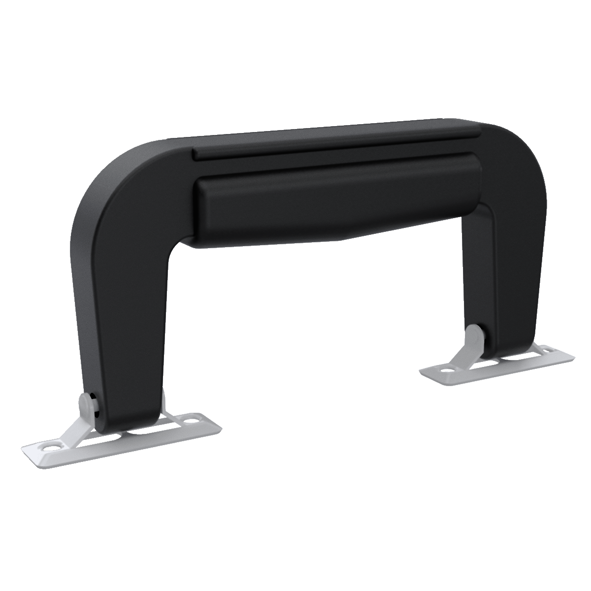 Black plastic attache briefcase handle with contoured grip and nickel-plated steel mounting tabs, front view, TCH 500-323801
