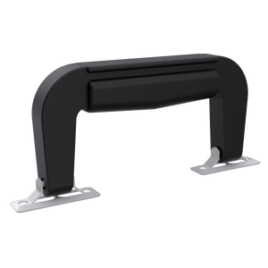 Black plastic attache briefcase handle with contoured grip and nickel-plated steel mounting tabs, front view, TCH 500-323801