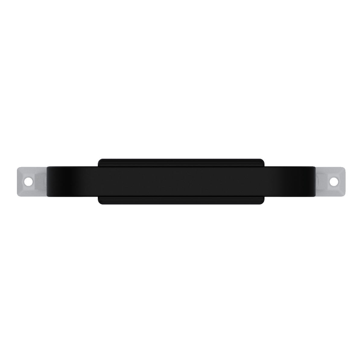 Black plastic attache briefcase handle with contoured grip and nickel-plated steel mounting tabs, top view, TCH 500-323801