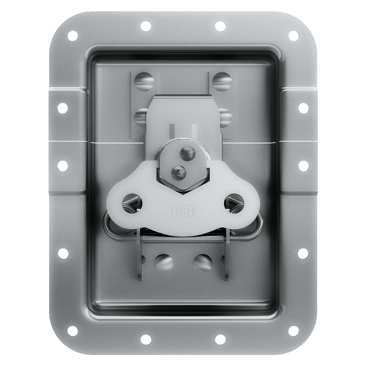 front view of flush-mount recessed catch with raised turning knob