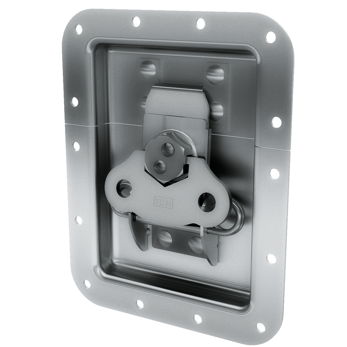 angled view of recessed twist catch with spring-loaded cup