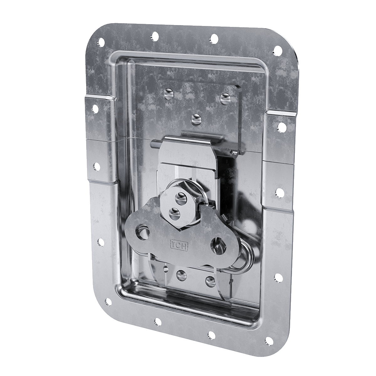 angled view of recessed twist catch with mount dish