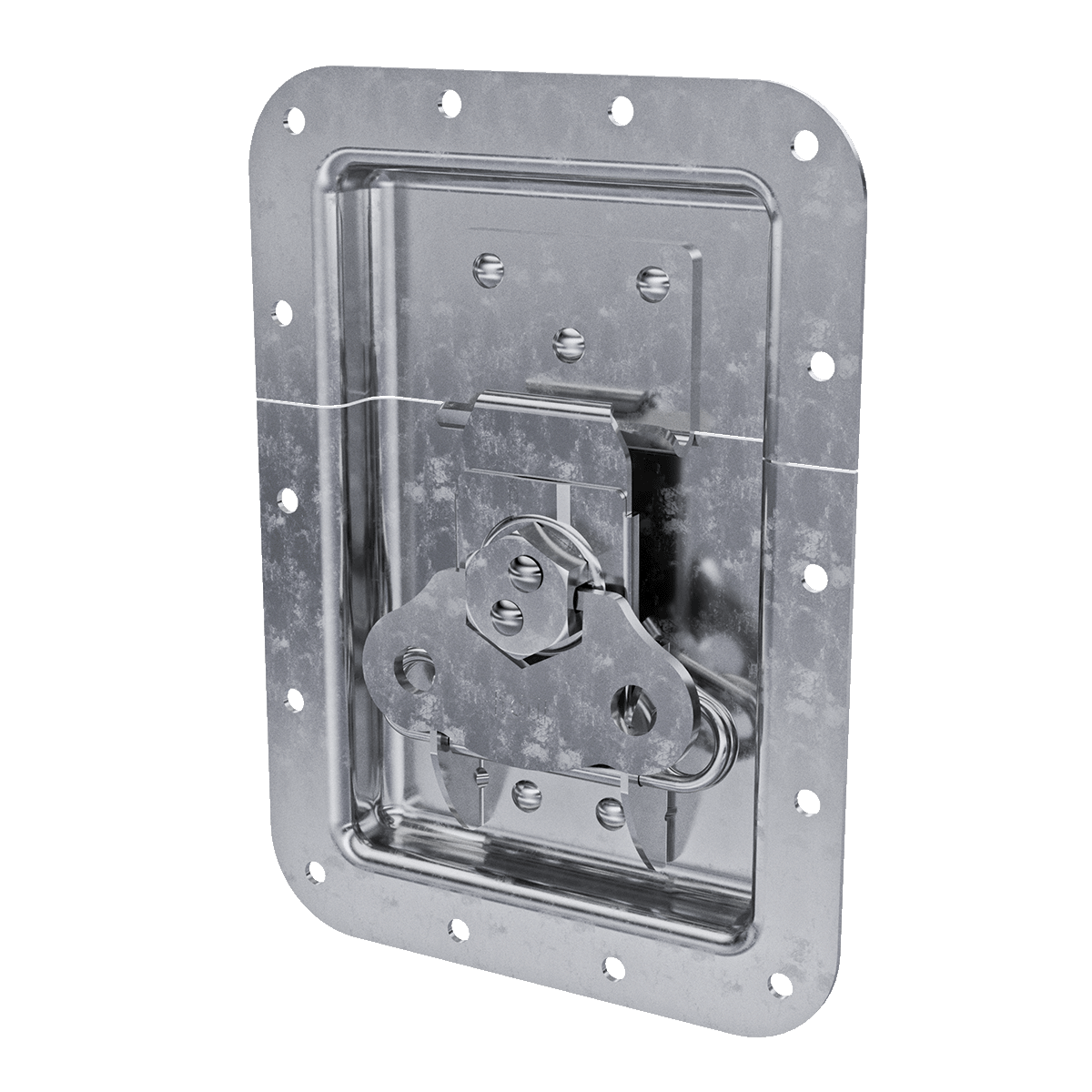 angled view of large recessed twist catch with mount flange