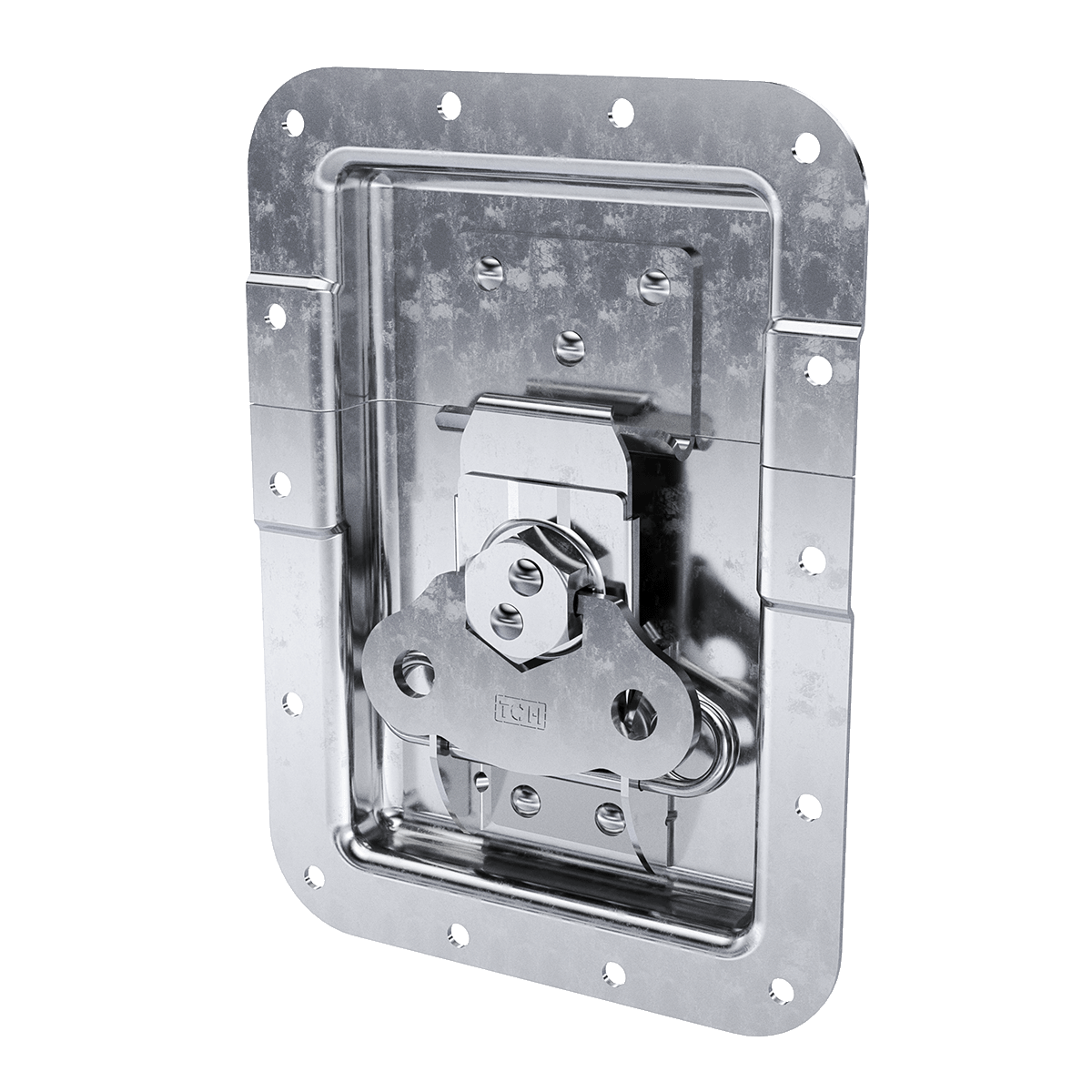 angled view of large recessed twist catch with kickout spring