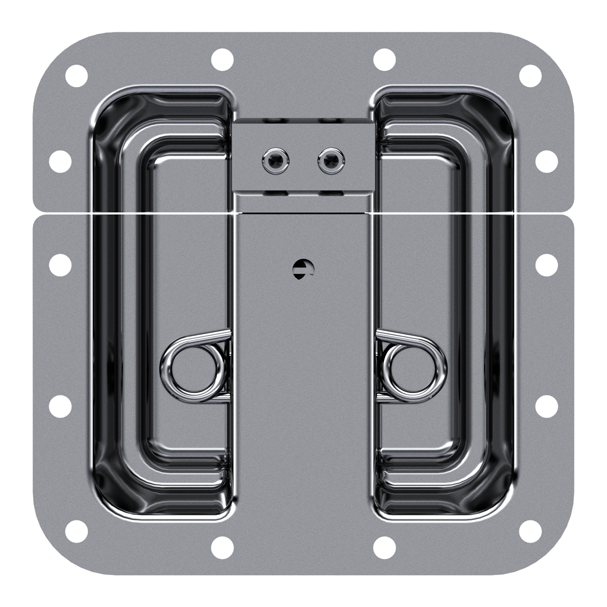 Stainless steel protected surface mount latch, back view