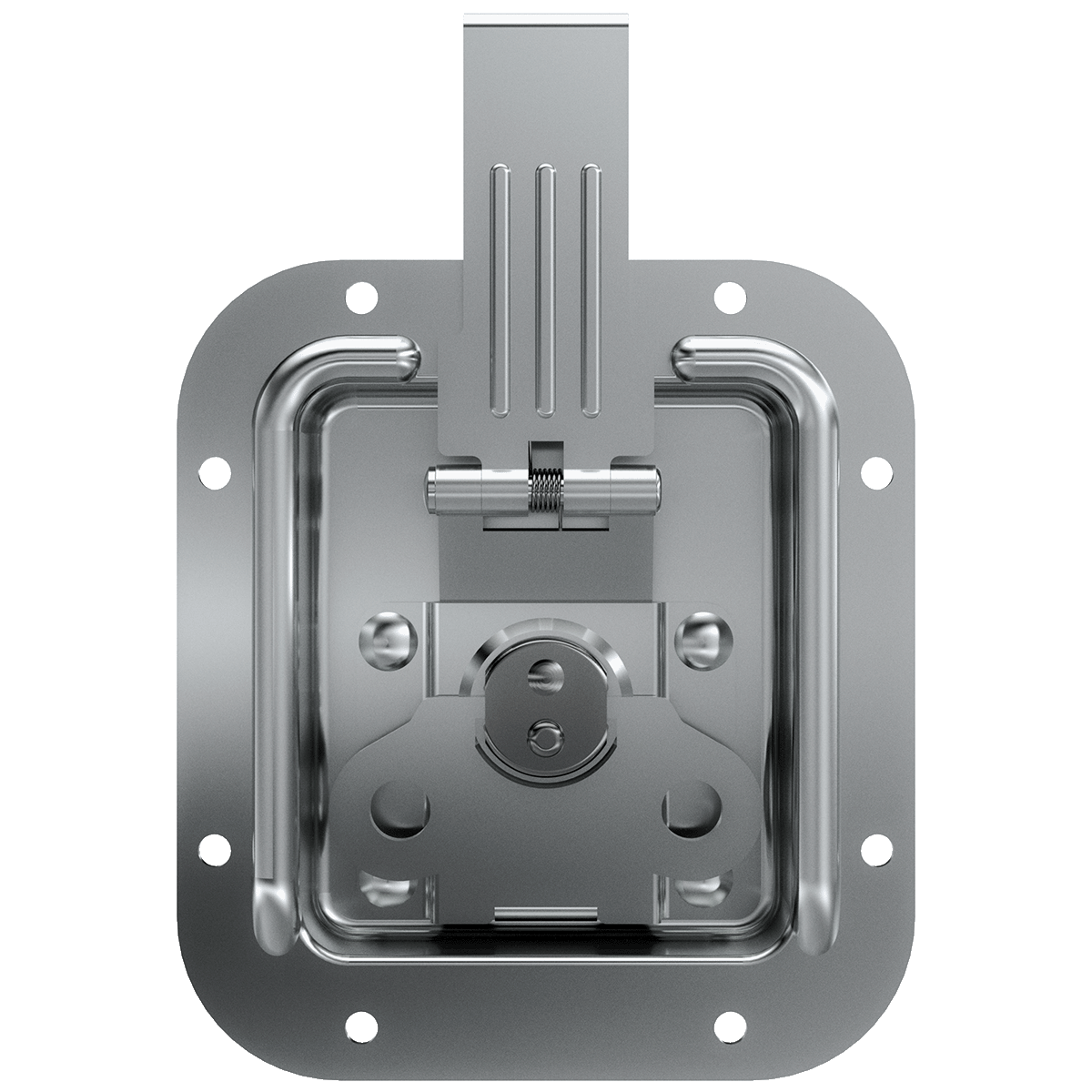 front view of recessed catch with zinc faceplate and internal grip blade