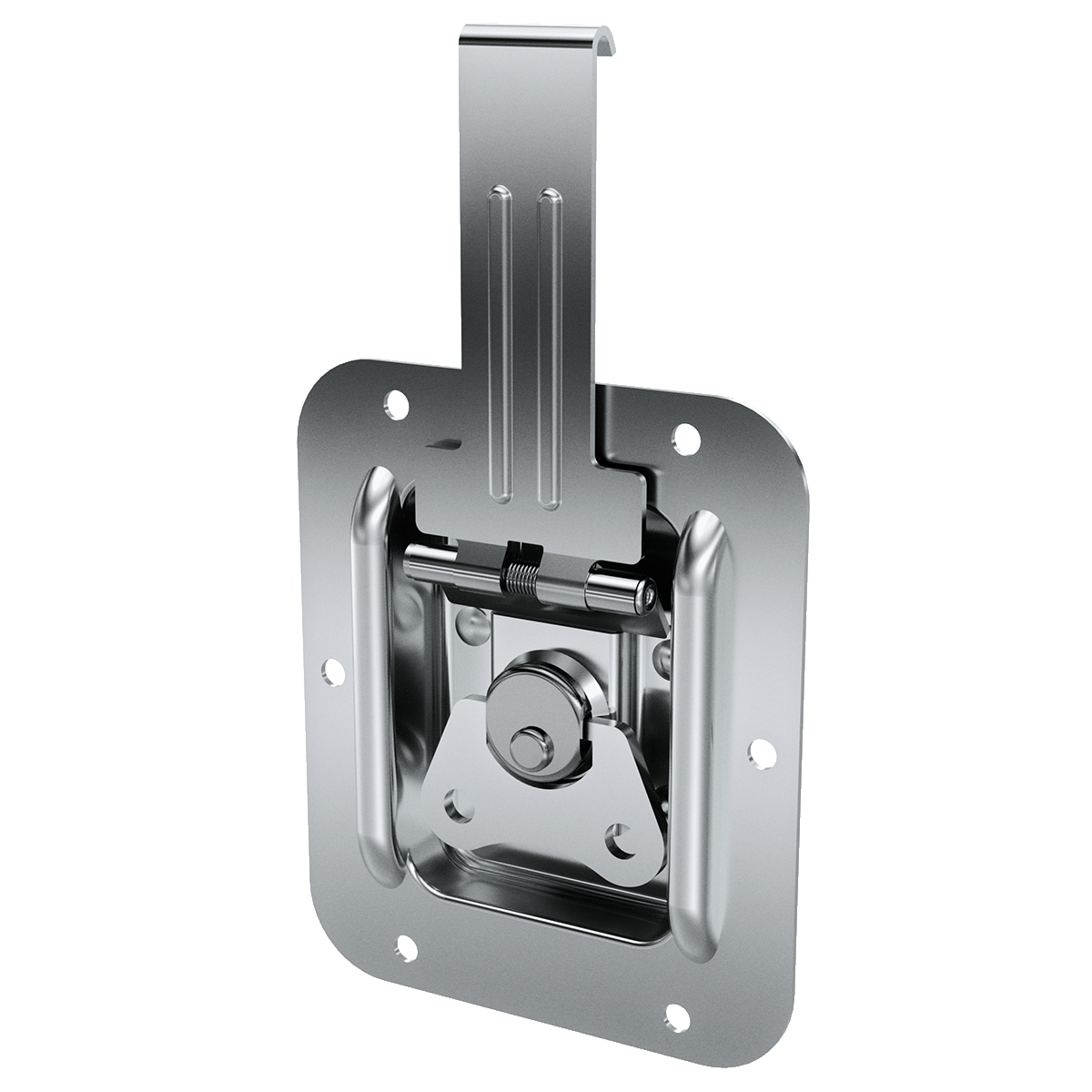 angled view of small recessed catch with valance-spanning faceplate