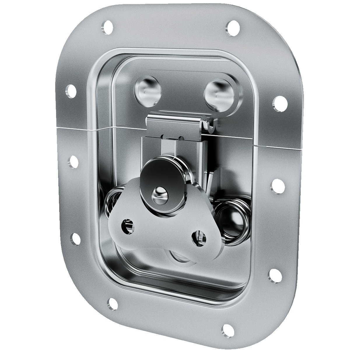 angled view of small recessed twist catch with flush-mount housing