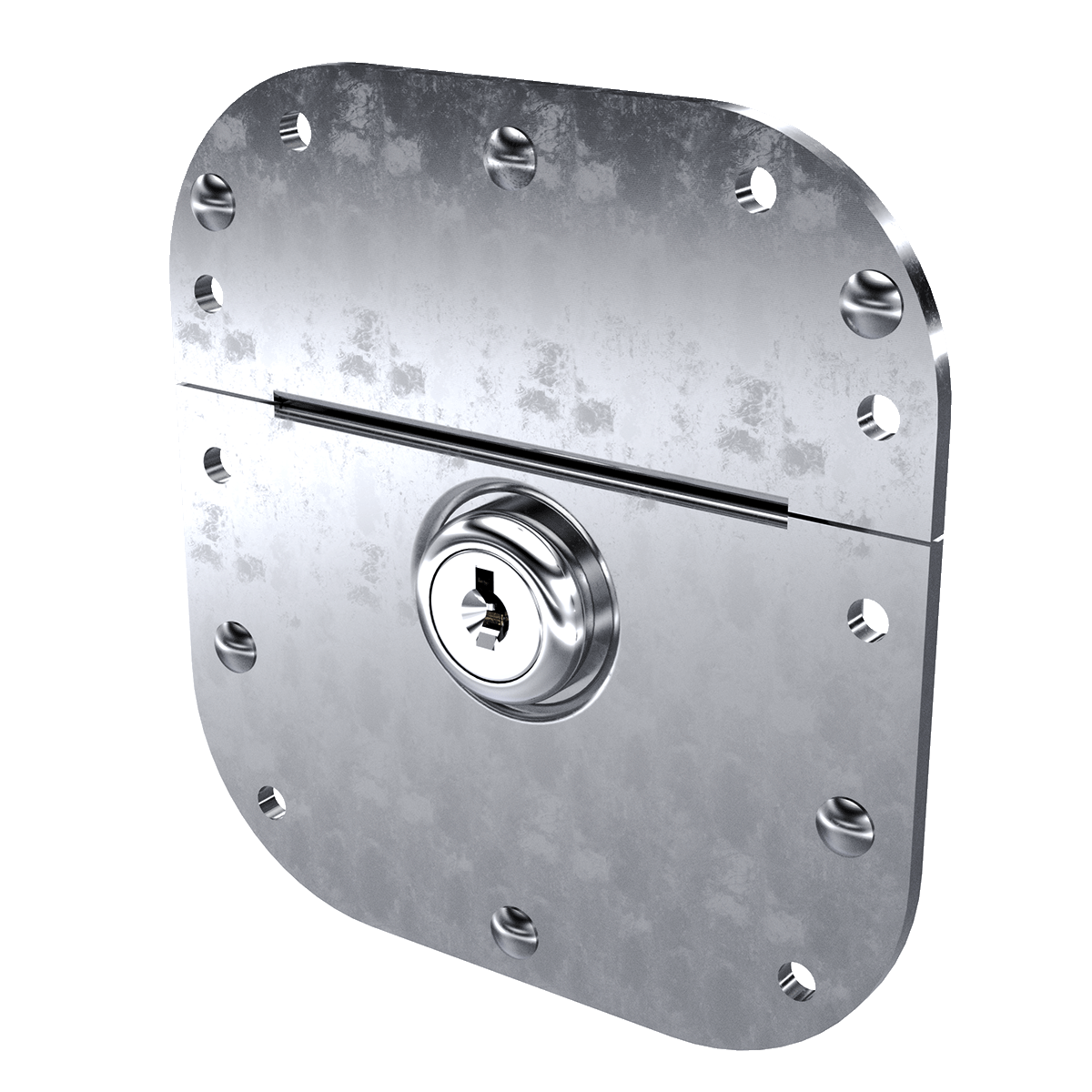 angled view of zinc recessed key lock catch
