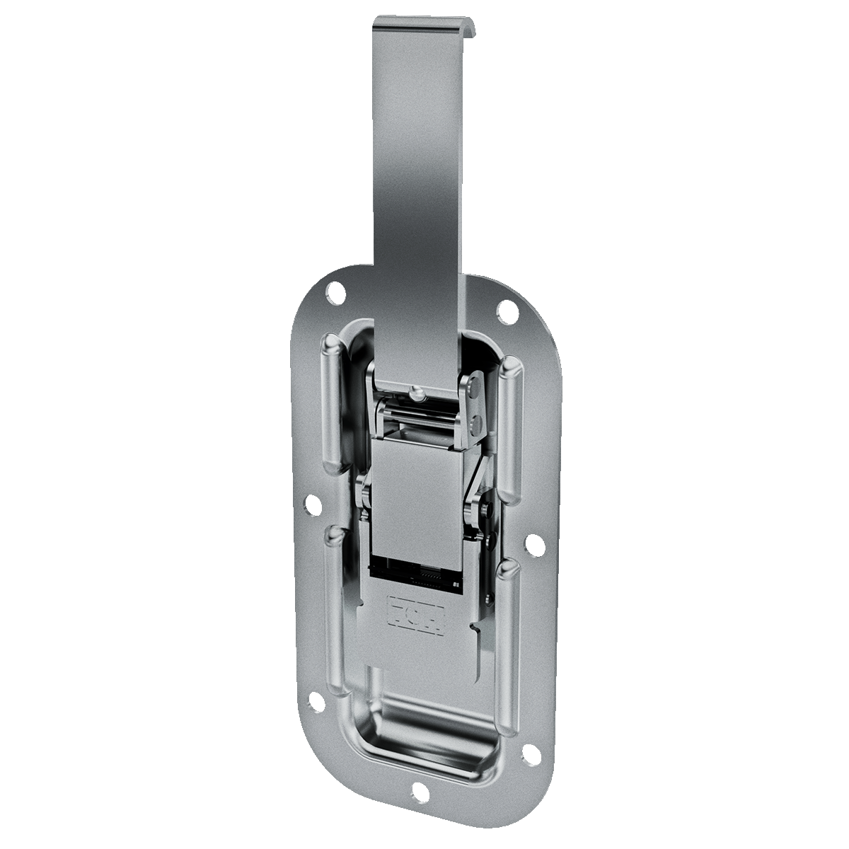 angled view of recessed lever drawlatch with release trigger