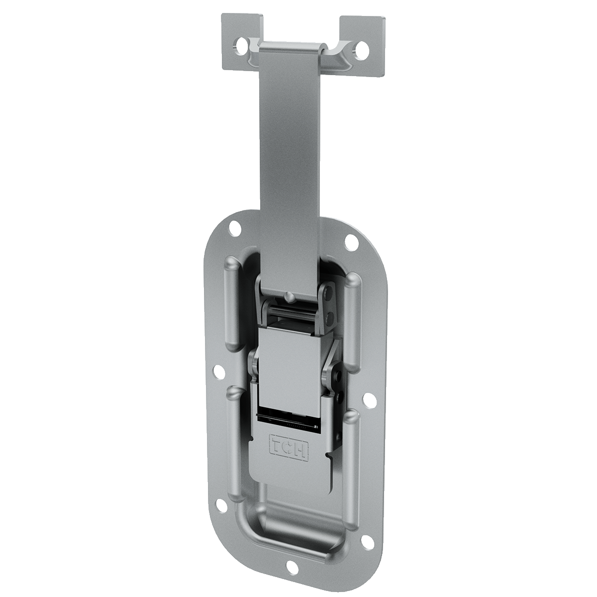 shared right-angled view of drawlatch and matching strike plate