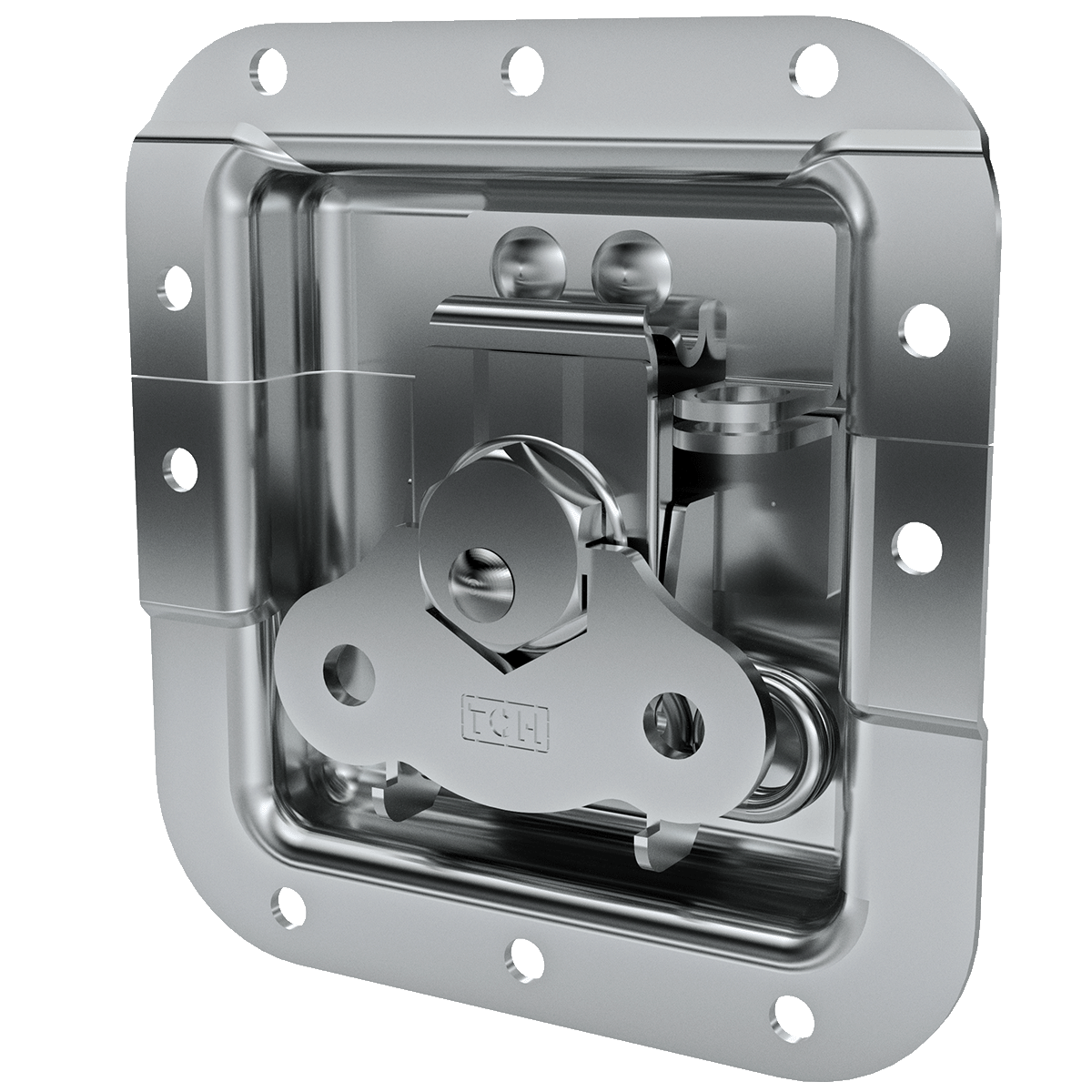 angled view of medium recessed twist catch with 1 inch offset