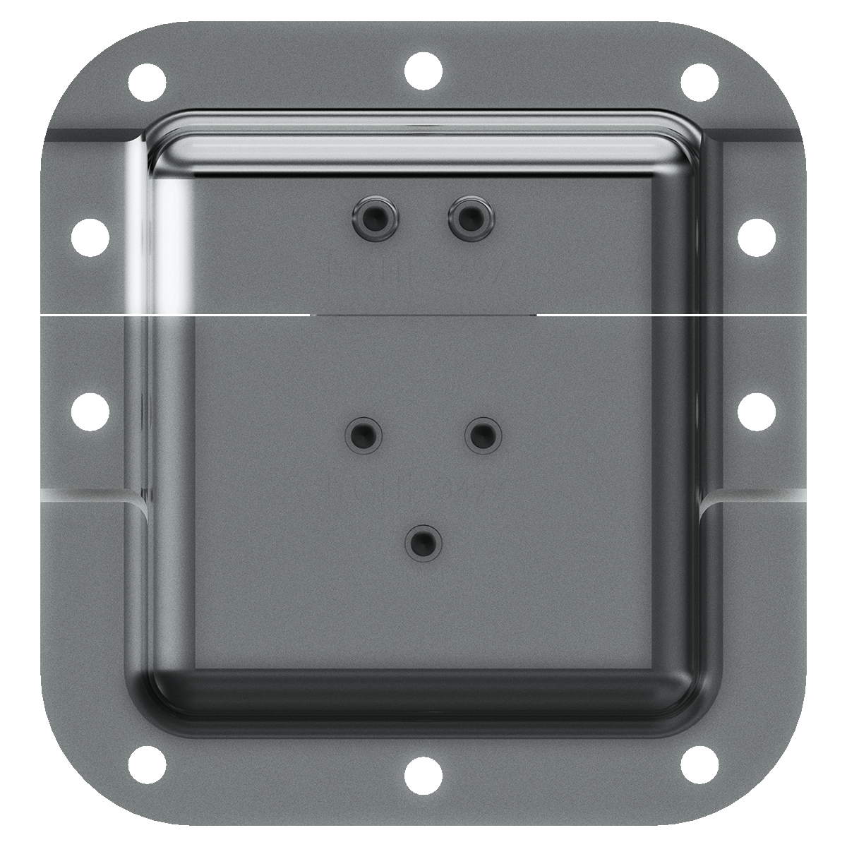 rear view of twist catch showing mounting holes and steel backside