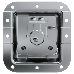 front view of recessed padlockable twist catch with black cup and offset mount