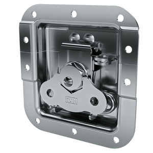 angled view of medium recessed twist catch with padlock eye and 7/8 inch offset