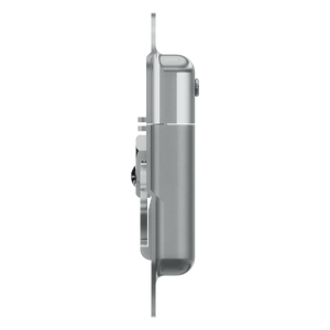 right side view of recessed twist catch showing steel housing and padlock loop