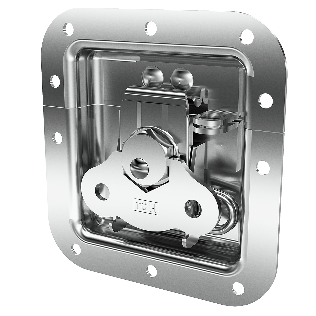 angled view of medium recessed padlockable twist catch