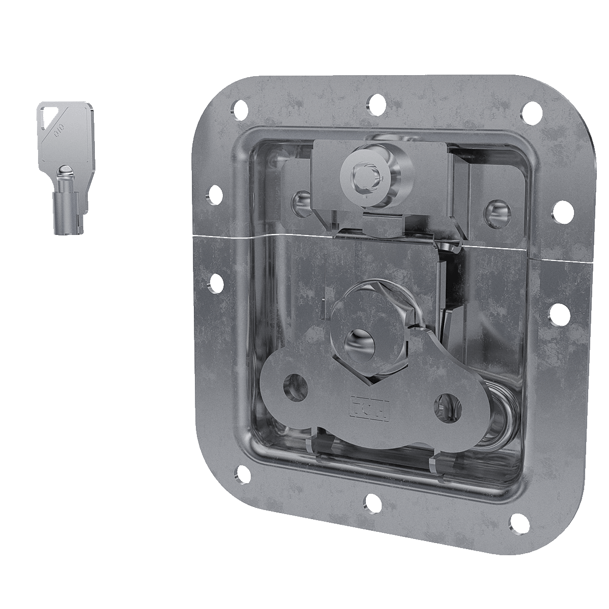 angled view of medium recessed twist catch with key lock cylinder