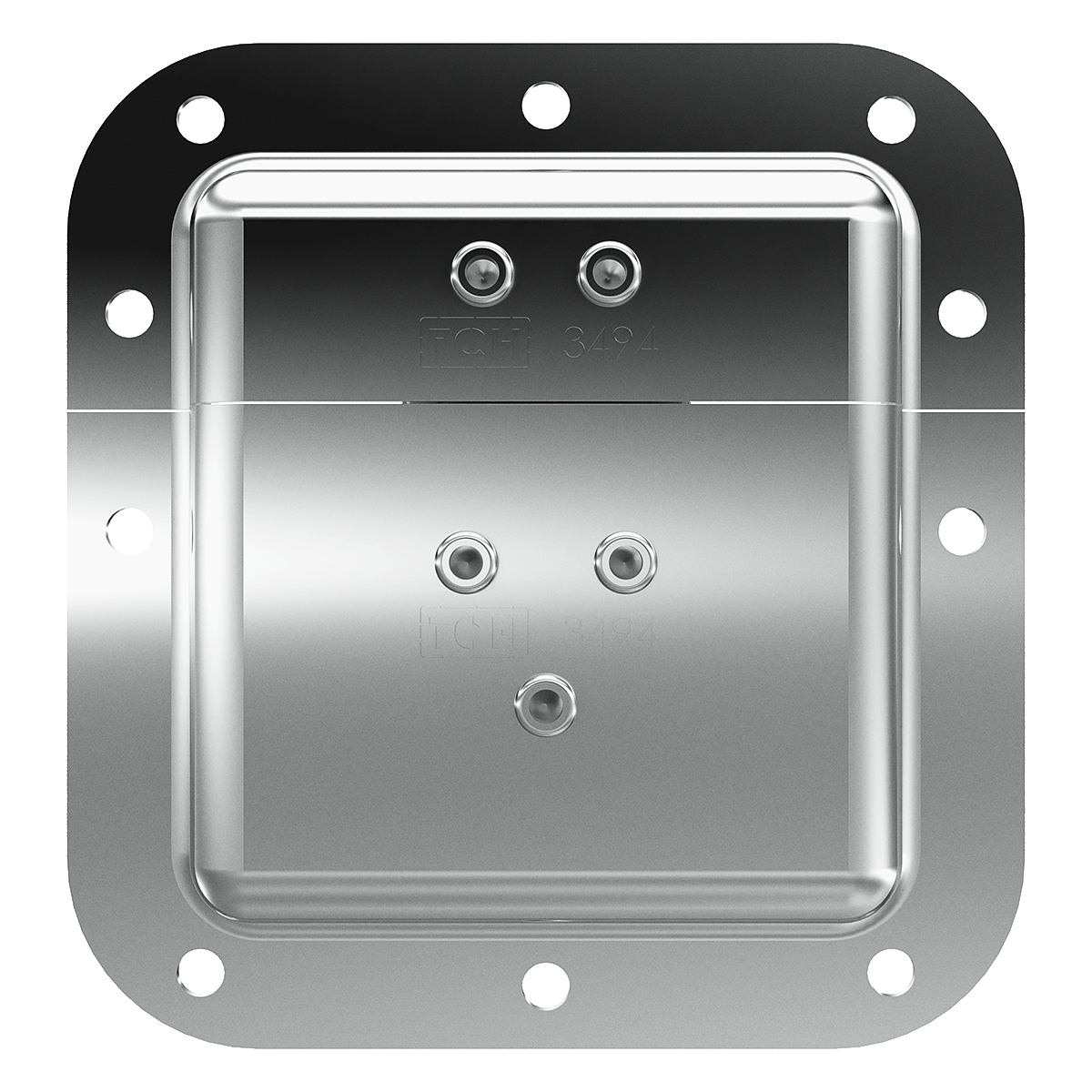view of recessed catch with mounting holes and offset legs
